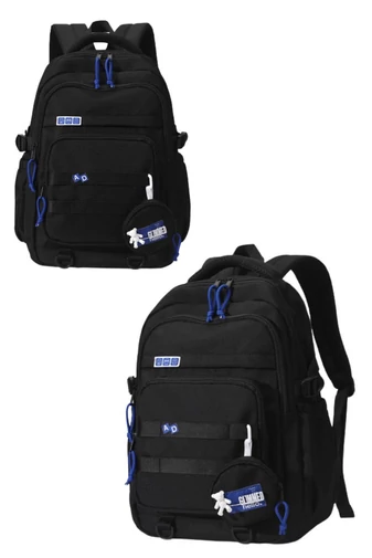 Czarny plecak szkolny Bonluo z dołączonym mini portfelem, rozmiar 47*31*16 cm