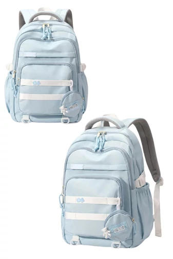 Torba szkolna Bonluo w kolorze jasnoniebieskim z dołączonym mini portfelem, rozmiar 47*31*16 cm