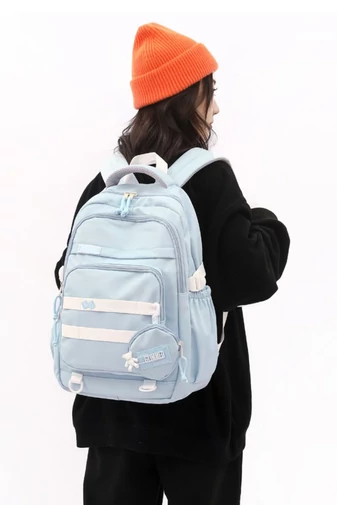 Torba szkolna Bonluo w kolorze jasnoniebieskim z dołączonym mini portfelem, rozmiar 47*31*16 cm