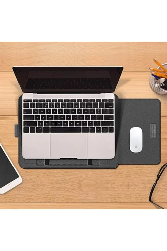  Wielofunkcyjny pokrowiec na laptopa Bonluo z czarnej skóry ekologicznej, rozmiar 34*25 cm