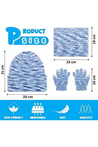 Zestaw dziecięcy Bonluo Blue: czapka, szalik i rękawiczki
