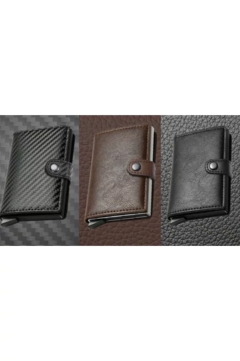  Czarny uchwyt na karty Bonluo z ochroną RFID, wiele przegródek, rozmiar 9,5*6 cm
