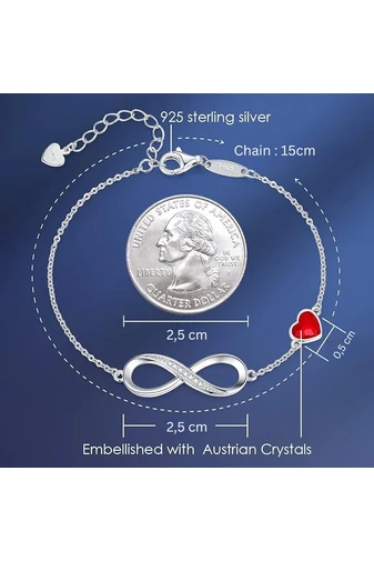 Elegancka bransoletka ze srebra próby 925 ozdobiona kryształami austriackiej wiśni. Najwyższa jakość.