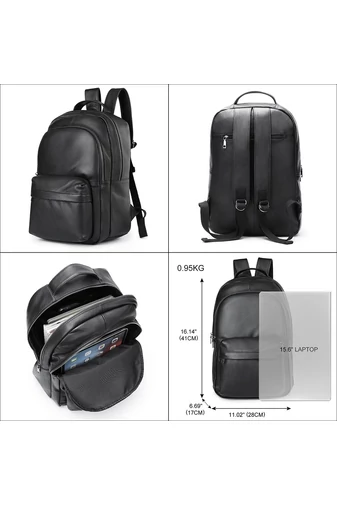 Plecak unisex Bonluo z czarnej, naturalnej skóry z miejscem na laptopa 15,6 cala, 41*28*17 cm