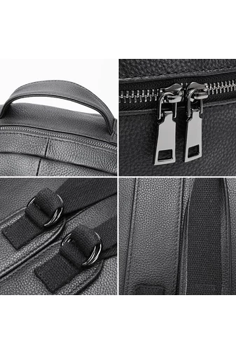 Plecak unisex Bonluo z czarnej, naturalnej skóry z miejscem na laptopa 15,6 cala, 41*28*17 cm