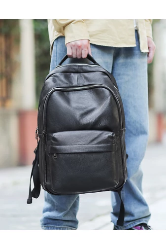  Plecak unisex Bonluo z czarnej, naturalnej skóry z miejscem na laptopa 15,6 cala, 41*28*17 cm