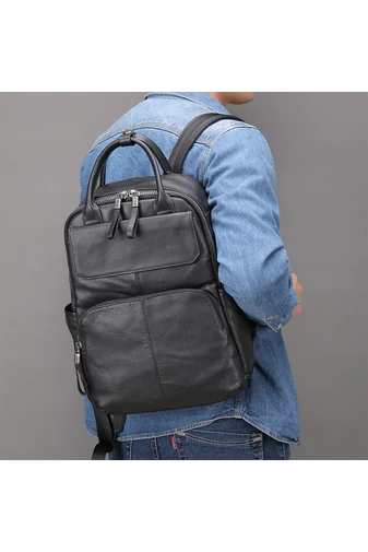  Plecak unisex Bonluo z czarnej, naturalnej skóry z miejscem na laptopa 13,3 cala (37*26*12 cm)