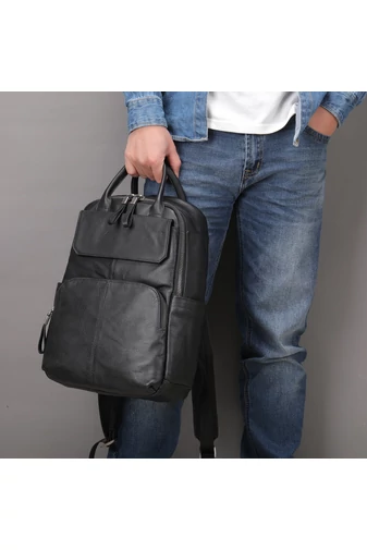  Plecak unisex Bonluo z czarnej, naturalnej skóry z miejscem na laptopa 13,3 cala (37*26*12 cm)