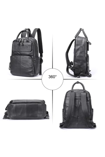  Plecak unisex Bonluo z czarnej, naturalnej skóry z miejscem na laptopa 13,3 cala (37*26*12 cm)