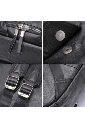  Plecak unisex Bonluo z czarnej, naturalnej skóry z miejscem na laptopa 13,3 cala (37*26*12 cm)