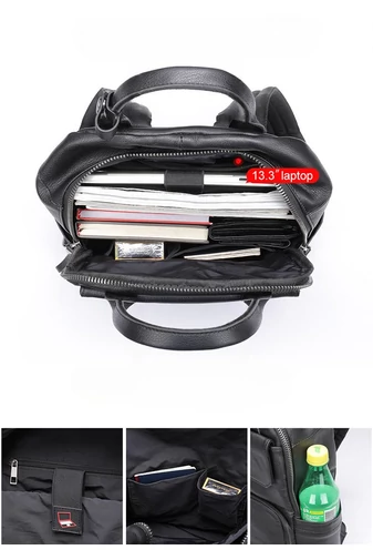  Plecak unisex Bonluo z czarnej, naturalnej skóry z miejscem na laptopa 13,3 cala (37*26*12 cm)