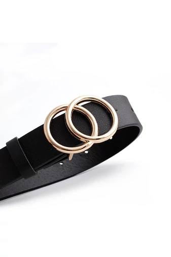  Czarny pasek PU damski z podwójną złotą klamrą 107*2,7 cm