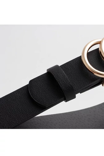  Czarny pasek PU damski z podwójną złotą klamrą 107*2,7 cm