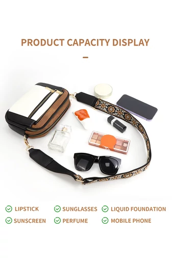  Biała torebka na ramię z czarnym regulowanym paskiem z PU 20*15,6*5,1 cm Bonulo