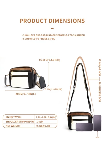  Biała torebka na ramię z czarnym regulowanym paskiem z PU 20*15,6*5,1 cm Bonulo