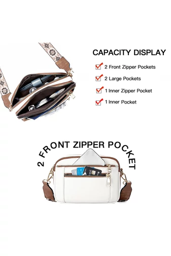  Biała torebka na ramię z brązowym regulowanym paskiem z PU 20*15,6*5,1 cm Bonulo