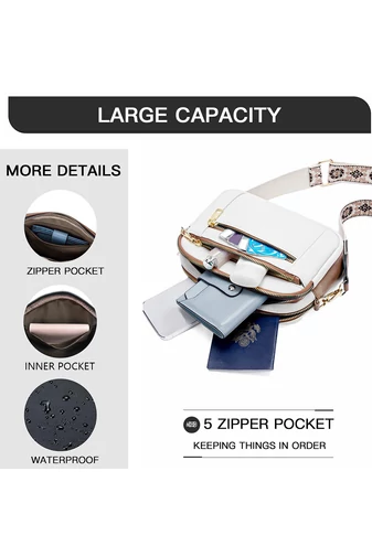  Biała torebka na ramię z brązowym regulowanym paskiem z PU 20*15,6*5,1 cm Bonulo