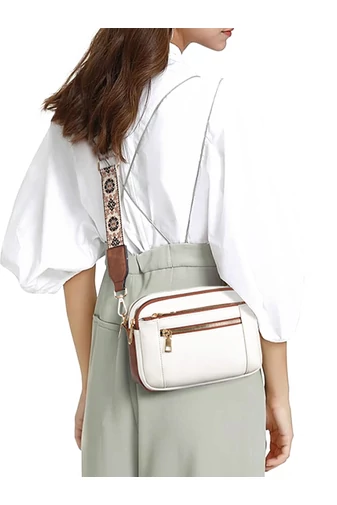  Biała torebka na ramię z brązowym regulowanym paskiem z PU 20*15,6*5,1 cm Bonulo