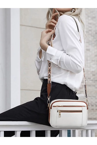  Biała torebka na ramię z brązowym regulowanym paskiem z PU 20*15,6*5,1 cm Bonulo