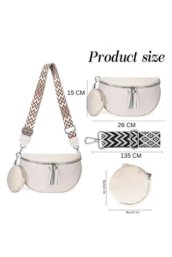 Biała, skórzana torba na ramię z wyjmowanym portfelem, uniwersalna, 26*15*cm, Bonluo