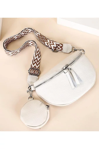 Biała, skórzana torba na ramię z wyjmowanym portfelem, uniwersalna, 26*15*cm, Bonluo