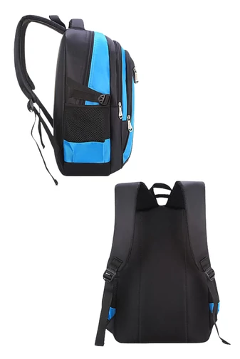  Torba szkolna w kolorze czarnym z niebieskimi wstawkami, pojemna, wodoodporna i trwała, 45*30*20 cm