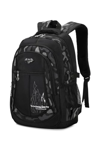 Wielofunkcyjny plecak szkolny w kolorze szarym z czarnymi przegródkami, pojemny i wodoodporny, 48*32*22 cm