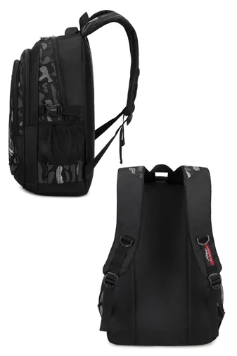 Wielofunkcyjny plecak szkolny w kolorze szarym z czarnymi przegródkami, pojemny i wodoodporny, 48*32*22 cm