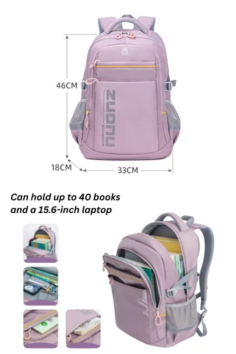  Wysokiej jakości plecak unisex z podparciem lędźwiowym i dużą pojemnością, wodoodporny, różowy ZUONU, 46*33*18 cm