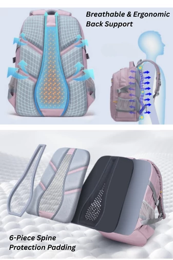  Wysokiej jakości plecak unisex z podparciem lędźwiowym i dużą pojemnością, wodoodporny, różowy ZUONU, 46*33*18 cm