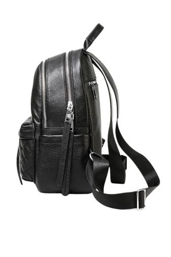 Czarny plecak ze skóry naturalnej, elegancki i kompaktowy, pikowany design Bonluo 30*23*12 cm