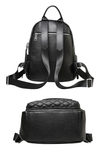 Czarny plecak ze skóry naturalnej, elegancki i kompaktowy, pikowany design Bonluo 30*23*12 cm