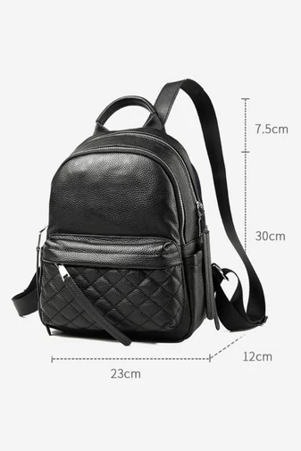 Czarny plecak ze skóry naturalnej, elegancki i kompaktowy, pikowany design Bonluo 30*23*12 cm