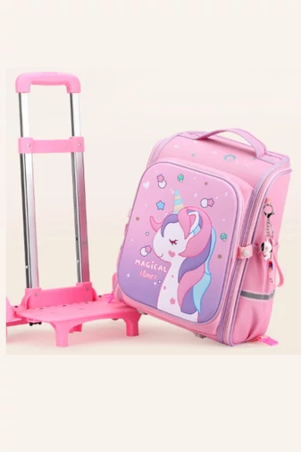 Plecak dziecięcy na kółkach z różowym wzorem jednorożca i odpinanym uchwytem, wytrzymały poliester, 37*38*18 cm
