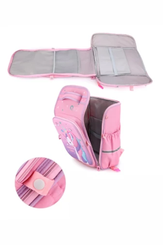 Plecak dziecięcy na kółkach z różowym wzorem jednorożca i odpinanym uchwytem, wytrzymały poliester, 37*38*18 cm