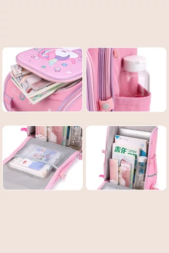 Plecak dziecięcy na kółkach z różowym wzorem jednorożca i odpinanym uchwytem, wytrzymały poliester, 37*38*18 cm