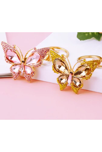  Elegancki brelok w kształcie motyla ozdobiony różowymi kryształkami
