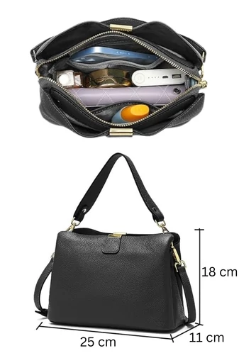  Torebka na ramię 2w1 z prawdziwej skóry, kompaktowa i elegancka Bonluo w kolorze czarnym, 18*25*11 cm