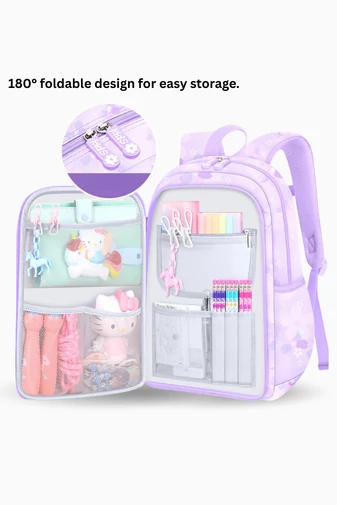  Plecak szkolny dla dzieci z kieszenią przednią, otwierany pod kątem 180°, ultralekki, fioletowy, wodoodporny, 44*31,5*17 cm