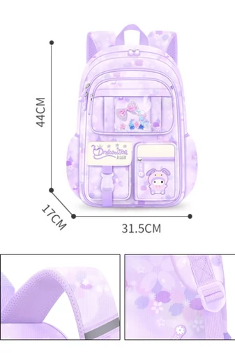  Plecak szkolny dla dzieci z kieszenią przednią, otwierany pod kątem 180°, ultralekki, fioletowy, wodoodporny, 44*31,5*17 cm