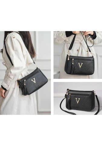 Damska torba na ramię z brązowego PU, wodoodporna, elegancka, z inicjałem V, 26*16*8 cm