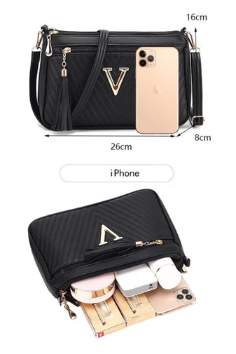 Damska torba na ramię z brązowego PU, wodoodporna, elegancka, z inicjałem V, 26*16*8 cm