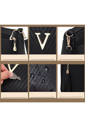 Damska torba na ramię z brązowego PU, wodoodporna, elegancka, z inicjałem V, 26*16*8 cm