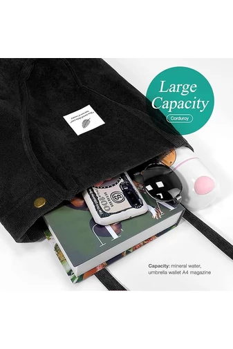  Torba typu tote Bonluo z czarnego płótna, pojemna, trwała i elegancka, 38*35*11 cm