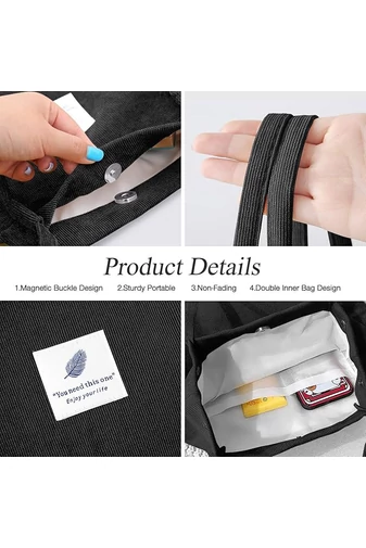  Torba typu tote Bonluo z czarnego płótna, pojemna, trwała i elegancka, 38*35*11 cm