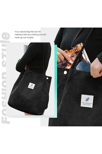  Torba typu tote Bonluo z czarnego płótna, pojemna, trwała i elegancka, 38*35*11 cm