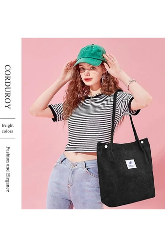  Torba typu tote Bonluo z czarnego płótna, pojemna, trwała i elegancka, 38*35*11 cm