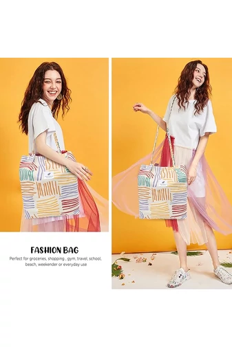  Kolorowa płócienna torba typu tote Bonluo, pojemna, trwała i elegancka, 38*35*11 cm