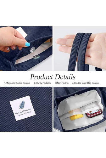  Torba typu tote Bonluo w kolorze granatowym, swobodna, pojemna, trwała i elegancka, 38*35*11 cm