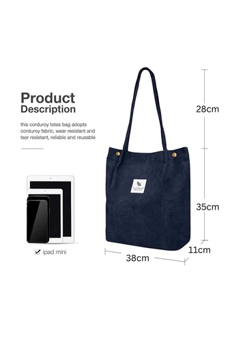  Torba typu tote Bonluo w kolorze granatowym, swobodna, pojemna, trwała i elegancka, 38*35*11 cm